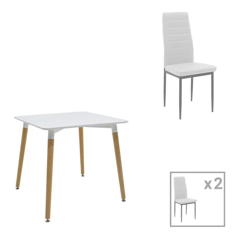 Set de sufragerie Natali-Parker, 3 piese, Alb-natural, 80x80x76 cm - Alb