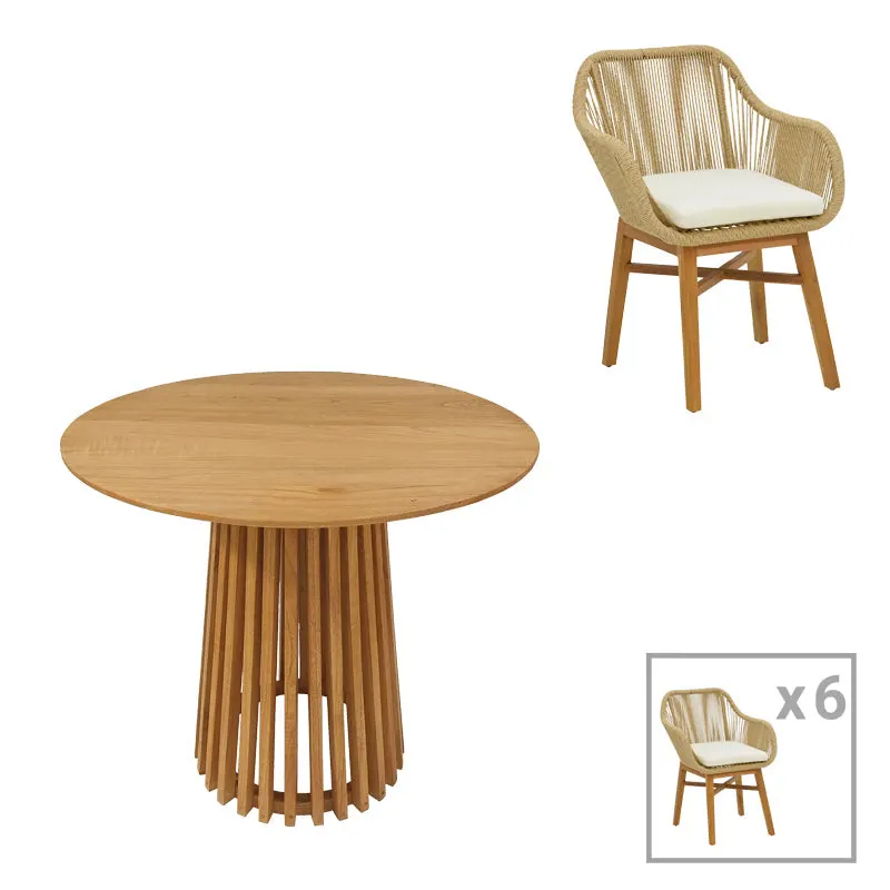 Set de Masa Kalie-Kenda 7 bucati, Natural, D80x75 cm - Natur