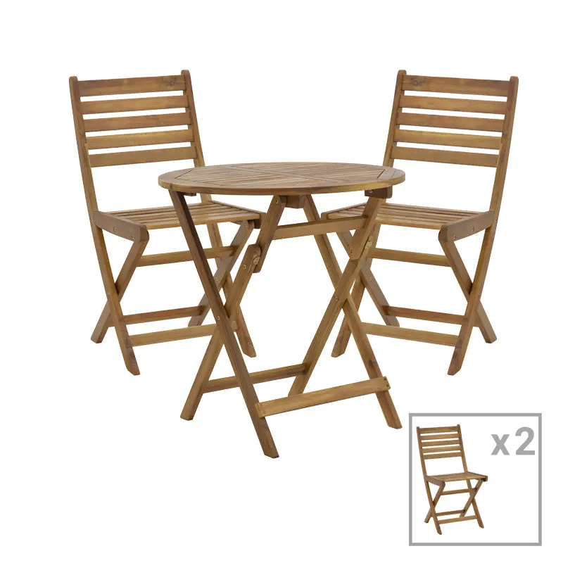 Fatel-Carpuva set de 3 mese de sufragerie din lemn masiv Natural de salcâm, D70x74 cm - Natur