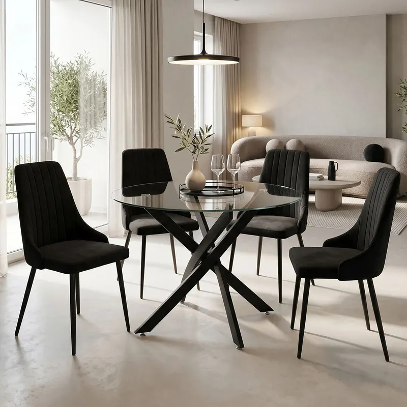 Set masa si scaune Antoro-Azori, D100x75 cm - Negru
