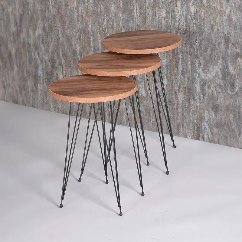 Măsuțe laterale Wakmi, Set 3 piese, 33x33x55 cm - Natural-Negru
