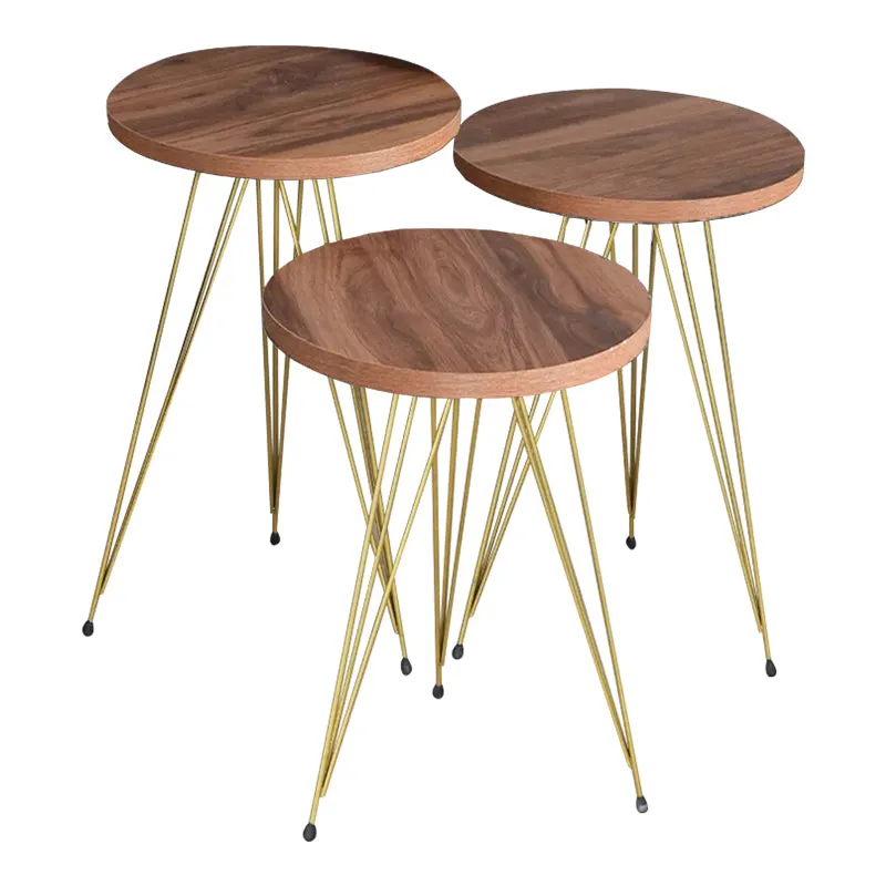 Măsuțe laterale Wakmi, Set 3 piese, 33x33x55 cm - Natural-Auriu