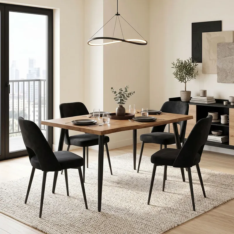 Set de sufragerie cu Murde Chairs negru and Neve masă, negru, 140x80x75 cm - Natural