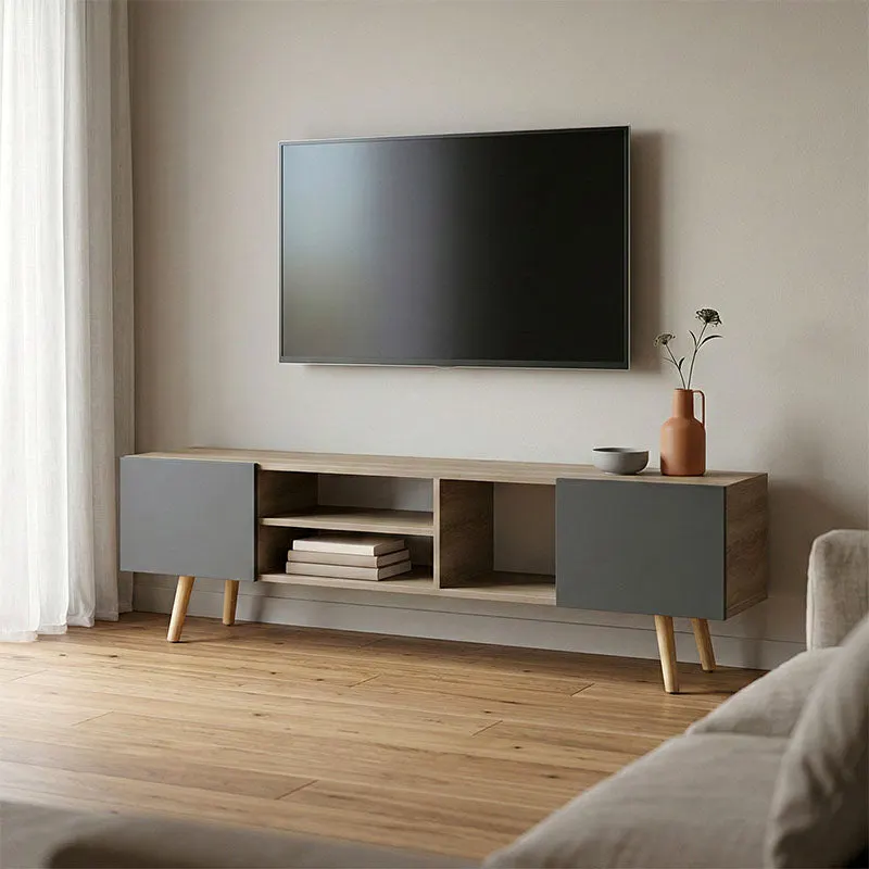 Dulap TV cu rafturi Osclo, Modern, Lemn, Sonoma-Antracit, 160x30x54 cm - SONOMA -ANTHRACITE