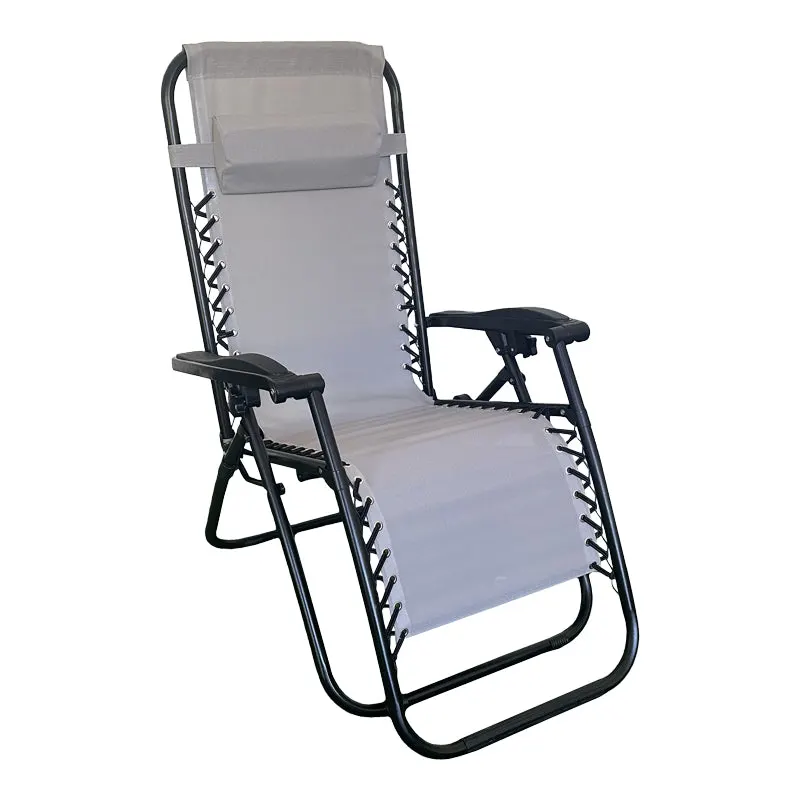Fotoliu relaxant pliabil Mirka, Metal Negru, Textilenă, Gri, 65x165x110 cm - Gri