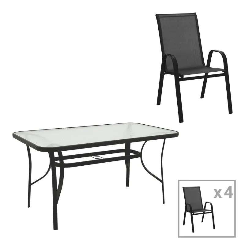 Set masă cu funcție extensibilă Calan, Metal și Sticlă, Negru, 140x80x70 cm - Negru