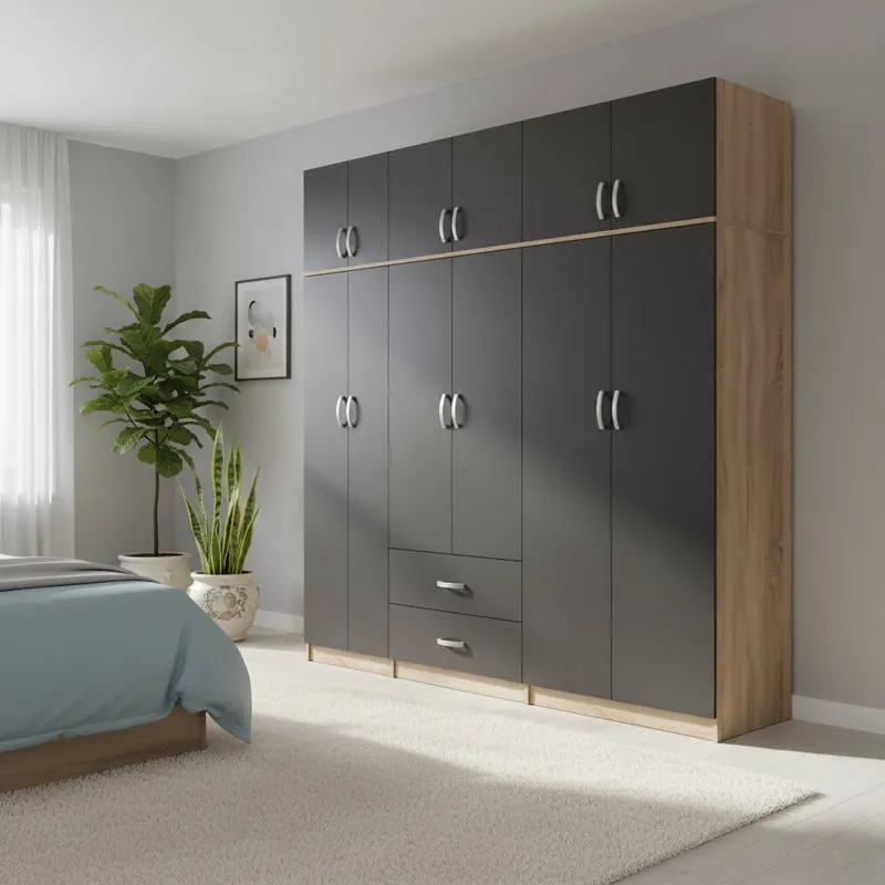 Dulap Athos I cu 6 usi si loft, 240x42x240 cm - Sonoma-Antracit