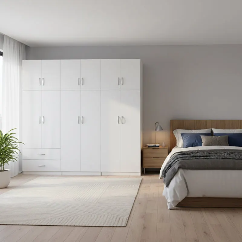 Dulap Athos I cu 6 usi si loft, 240x42x240 cm - Alb