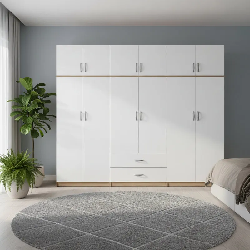 Dulap Athos I cu 6 usi si loft, 240x42x240 cm - Sonoma-Alb