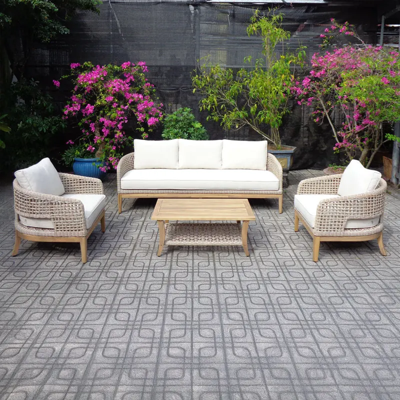 Set mobilier grădină cu tapițerie, Riviera, lemn de acacia și țesătură bej, 4 piese, 215x80x73 cm - Natur