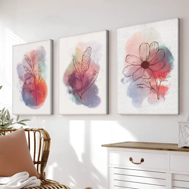 Tablou canvas cu rama Nerve, triptic, imprimeu digital, sintetic, Multicolor, 50x70 cm - Multicolor