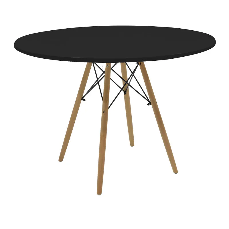 Masa rotunda Julita, alb și lemn de fag, Natural, D120x73 cm - Negru