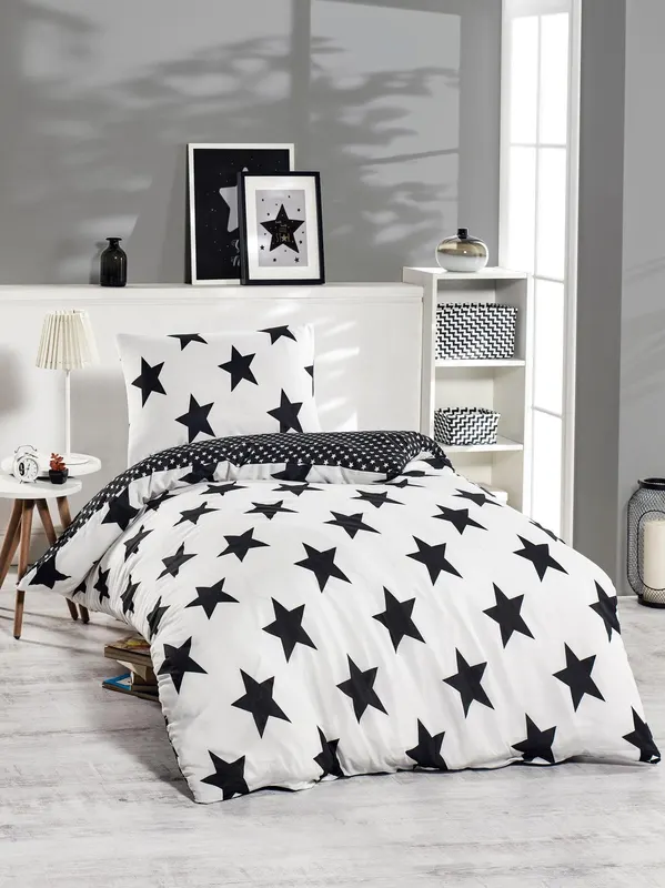 Set Lenjerie de pat o persoana, Alb, 200 x 140 cm,65% Bumbac / 35% POLYESTER - Alb