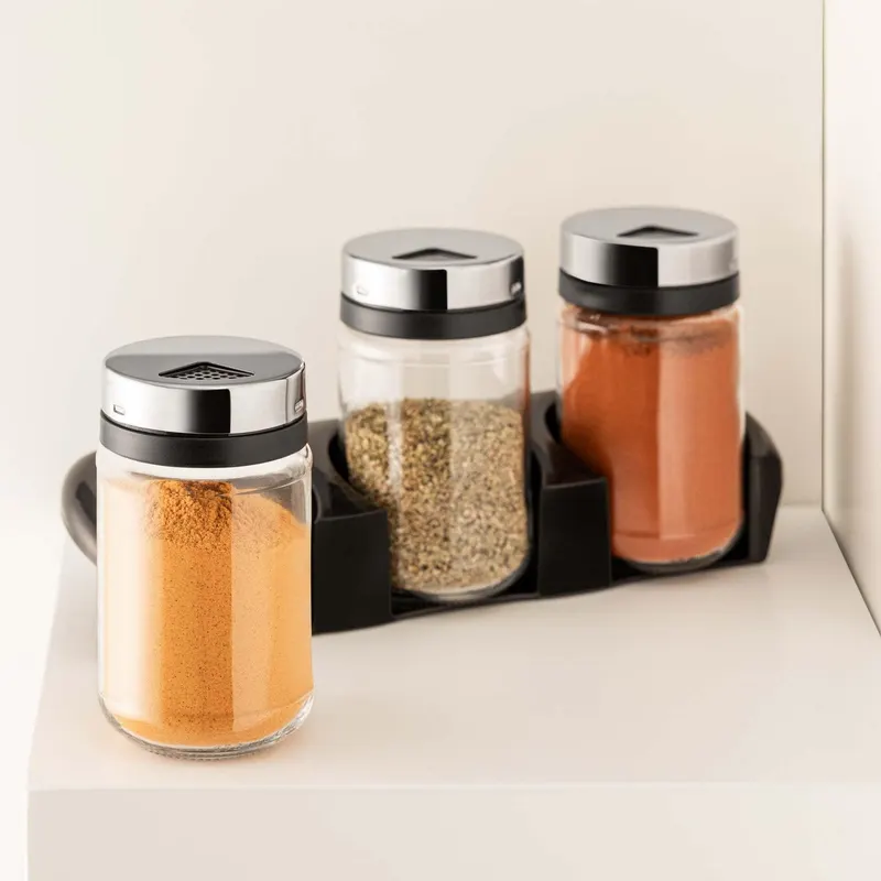 Set borcane de condimente, Transparent, 29x7.5x5.5 cm - Multicolor