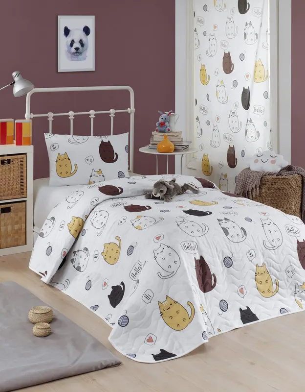 Set cuvertură matlasată de pat o persoana, Alb, 220x160 cm - Alb