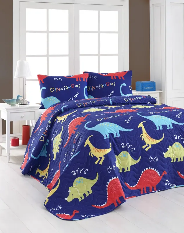 Set cuvertură matlasată de pat double, Albastru, 220x200 cm - Albastru