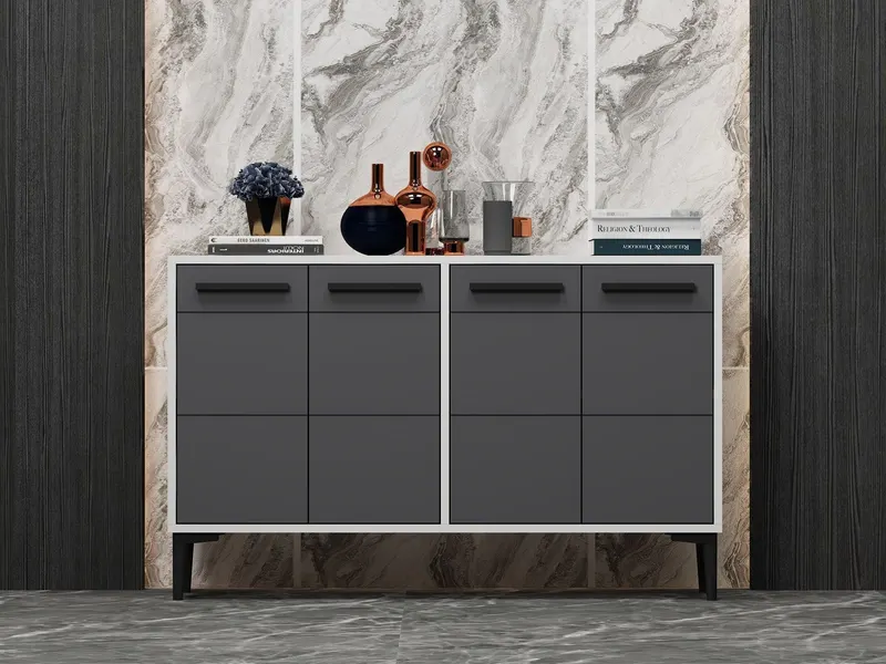 Comoda TV Stria - White, Anthracite, Alb, 75x30x120 cm - Alb
