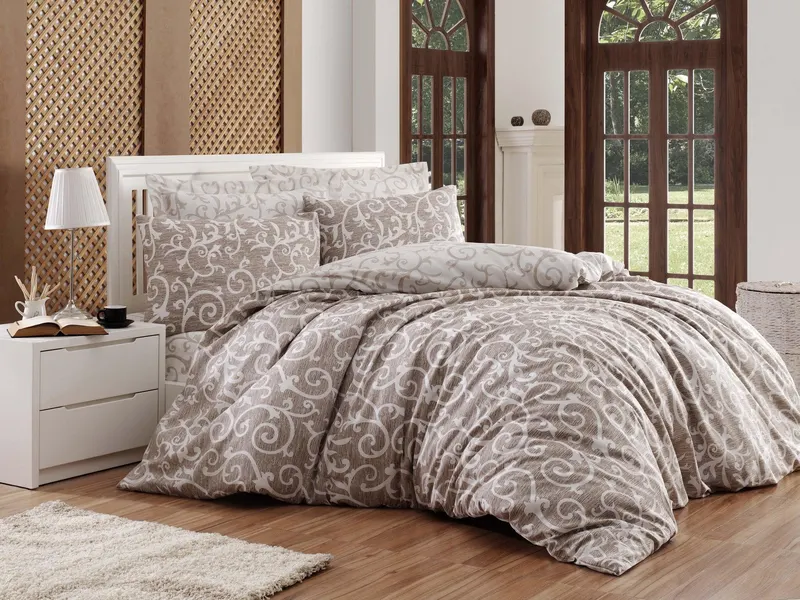 Set Lenjerie de pat double, Bej, 220 x 200 cm,65% Bumbac / 35% POLYESTER - Bej