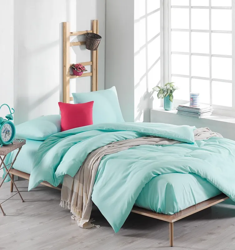 Set Lenjerie de pat double, Verde, 220 x 200 cm,65% Bumbac / 35% POLYESTER - Verde