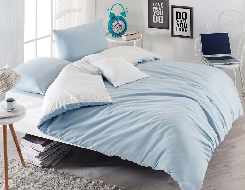 Set Lenjerie de pat double, Albastru, 220 x 200 cm,65% Bumbac / 35% POLYESTER - Albastru
