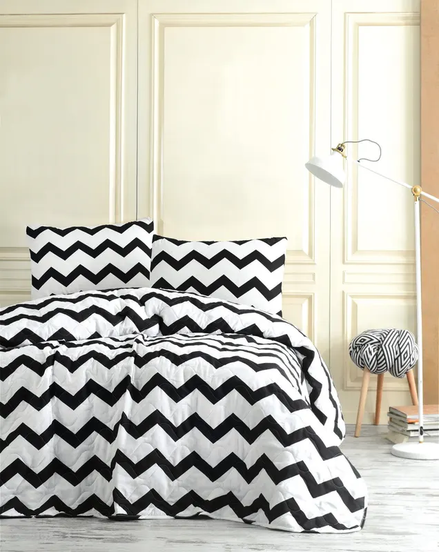 Set cuvertură matlasată de pat double, Negru, 220 x 200 cm - Negru