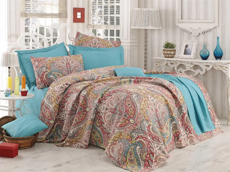 Set cuvertură matlasată de pat double, Verde, 235x200 cm - Verde