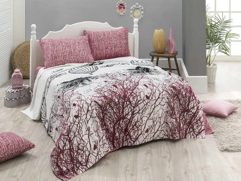 Set cuvertură matlasată de pat double, Alb, 235x200 cm - Alb