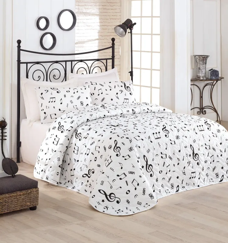 Set cuvertură matlasată de pat double, Negru, 220 x 200 cm - Negru