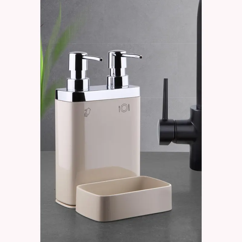 Set Dozator de Sapun Rise, 14 x 22 x 13 cm, 2 piese - Crem