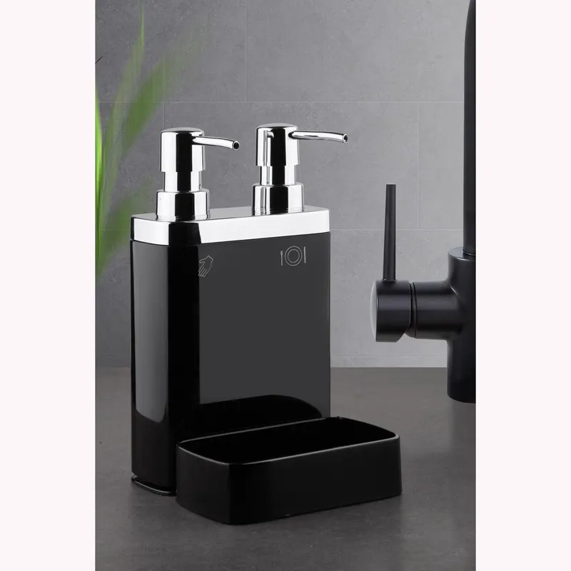 Set Dozator de Sapun Rise, 14 x 22 x 13 cm, 2 piese - Negru