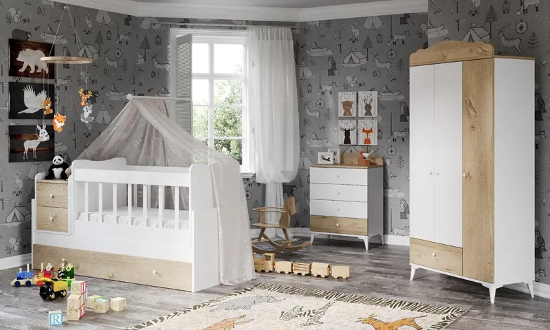 Set de mobilier pentru camera bebelusului Sansa, Stejar, 95x67x175 cm - Stejar