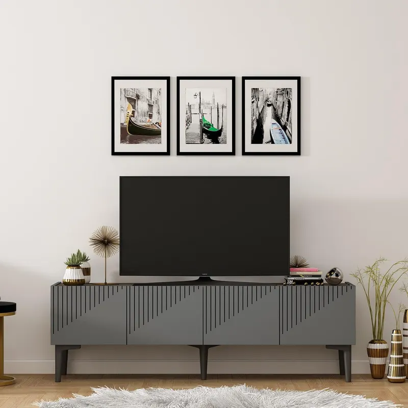 Comoda TV Finaxo cu 2 Compartimente , 154 x 45 x 37 cm - Gri