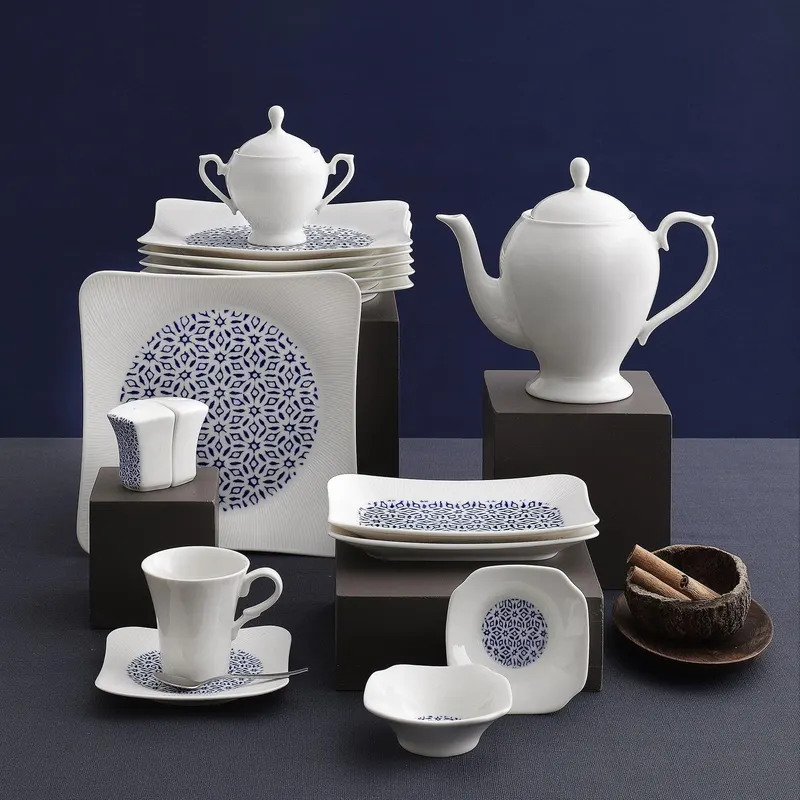 Serviciu de masa, Set 36 piese pentru micul dejun,, Portelan, Alb - Alb