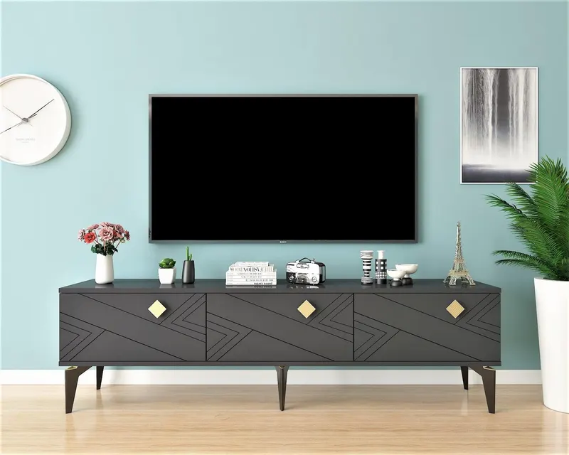 Comoda Tv Hayri cu 3 Usi, 180x29.6x44.6 cm - Gri