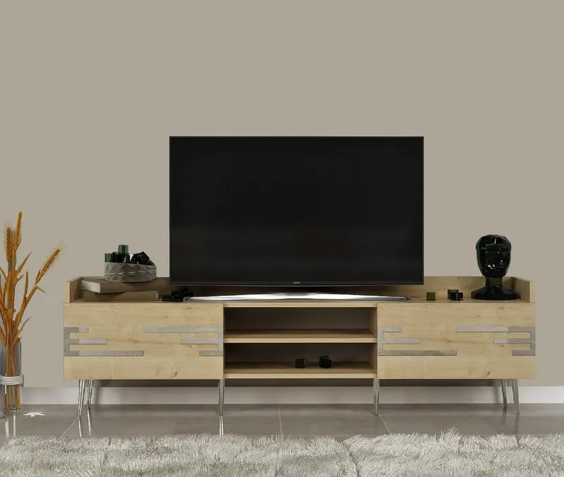 Comoda Tv Magda cu 2 Usi si 2 Rafturi, 184 X 30 X 53 Cm - Multicolor