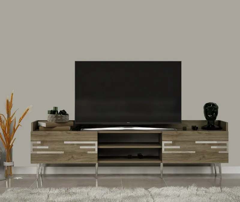 Comoda Tv Magda cu 2 Usi si 2 Rafturi, 184 X 30 X 53 Cm - Nuc