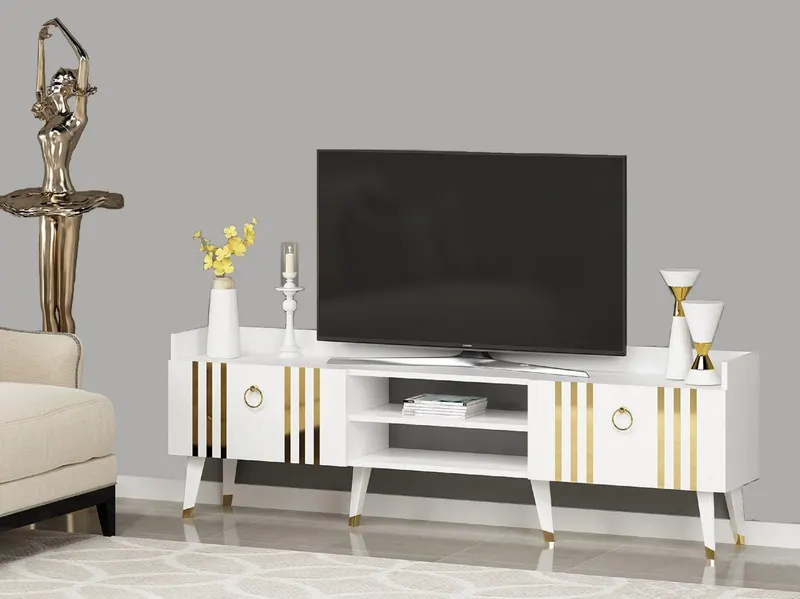 Comoda Tv Omer cu 2 Usi si 2 Rafturi, 184 X 30 X 58 Cm - arsiv