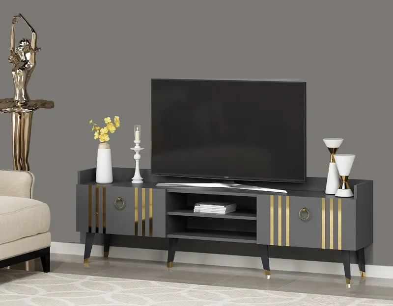 Comoda Tv Omer cu 2 Usi si 2 Rafturi, 184 X 30 X 58 Cm - arsiv2