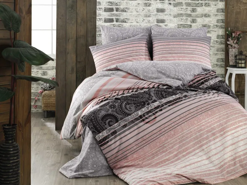 Set Lenjerie de pat double, Somon, 220x200 cm - Roz