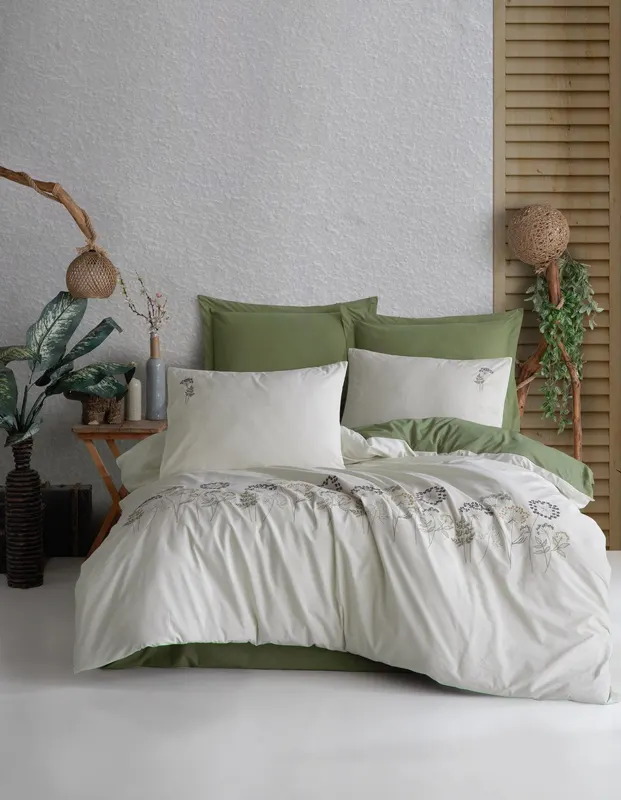 Set Lenjerie de pat double, 200 x 220 cm - Verde