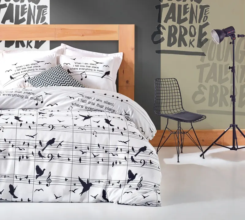 Set Lenjerie de pat double, Negru, 220 x 200 cm,65% Bumbac / 35% POLYESTER - Negru