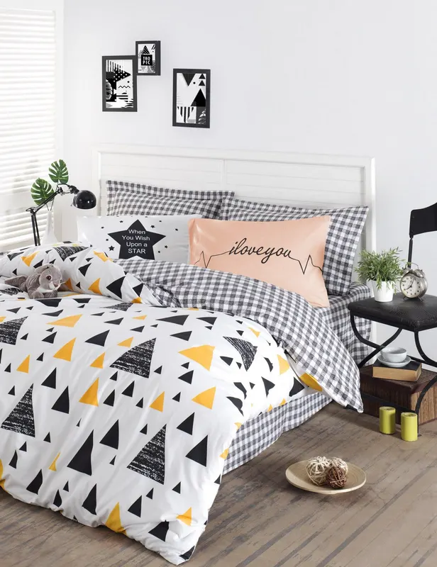 Set Lenjerie de pat double, Negru, 220x160 cm - Negru