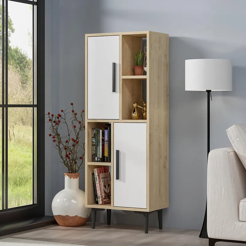 Dulap Multifunctional Lenna, Stejar cu 2 usi si 4 rafturi, 50 x 135 x 30 cm - Stejar