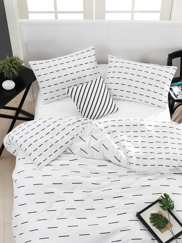 Set Lenjerie de pat double, Alb, 220x200 cm - Alb
