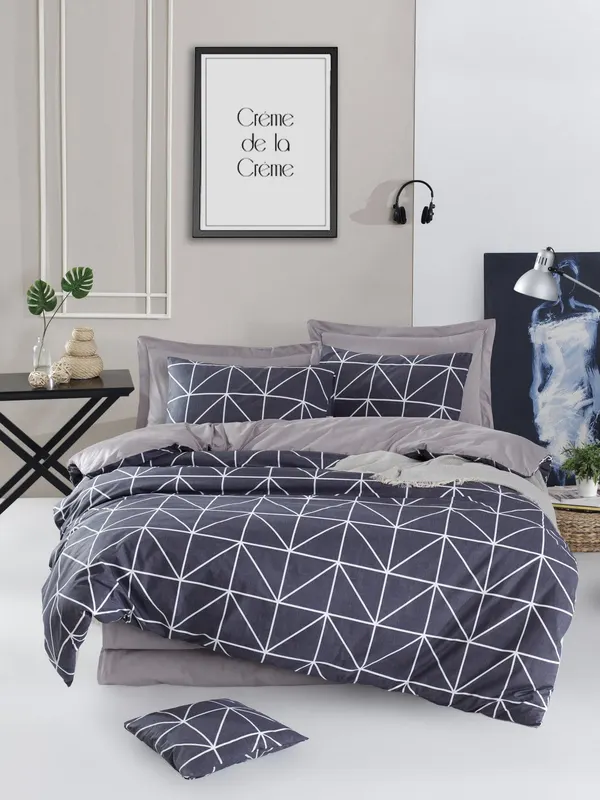 Set Lenjerie de pat double, Antracit, 220x200 cm - Gri