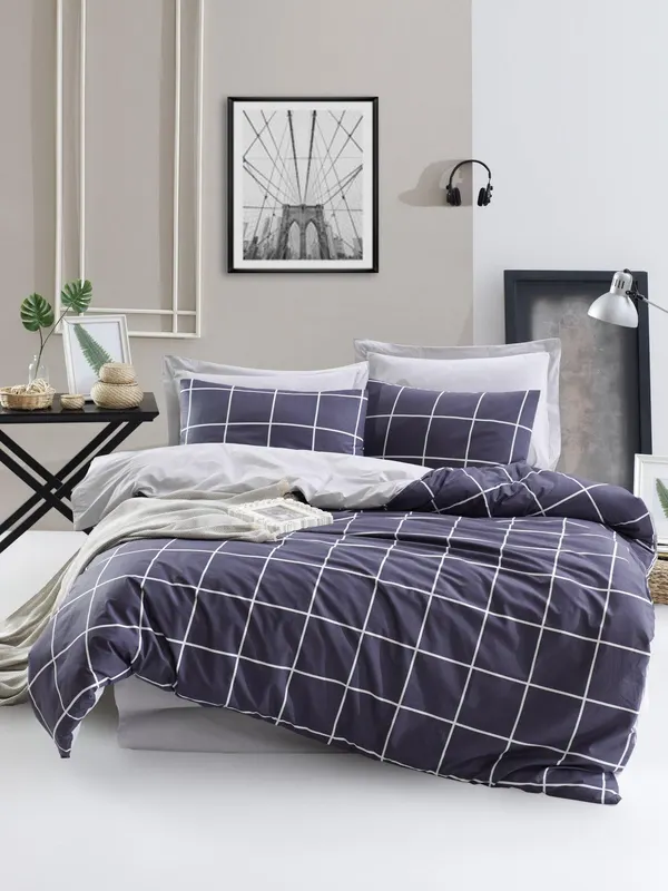 Set Lenjerie de pat double, Gri, 220x200 cm - Gri