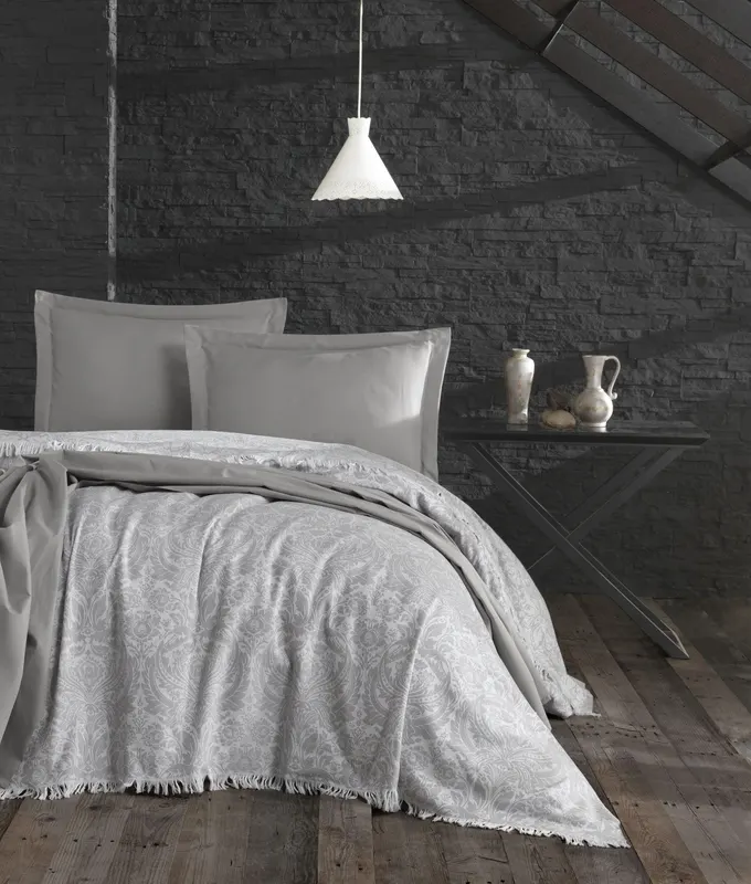 Cuvertură de pat double, Gri, 260 x 240 cm,100% Bumbac - Gri