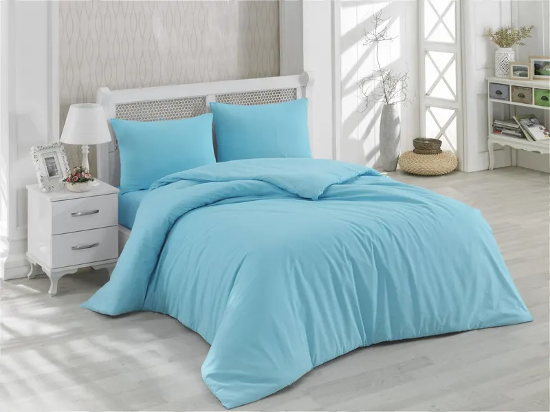 Set Lenjerie de pat double, Turcoaz, 220x200 cm - Albastru