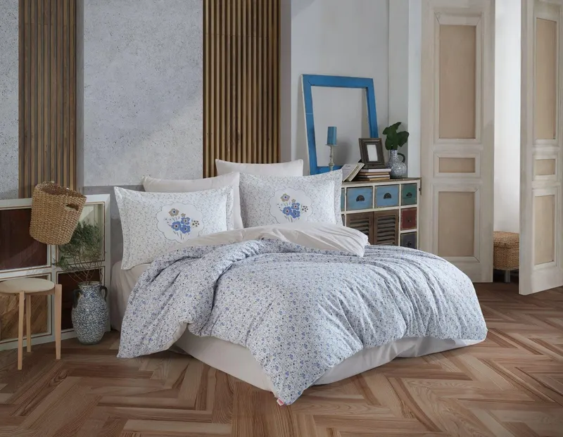 Set cuvertură dublu poplin - Albastru