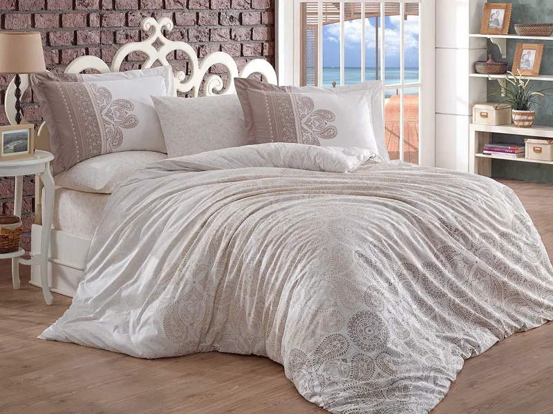 Set Lenjerie de pat double, Bej, 220x200 cm - Bej